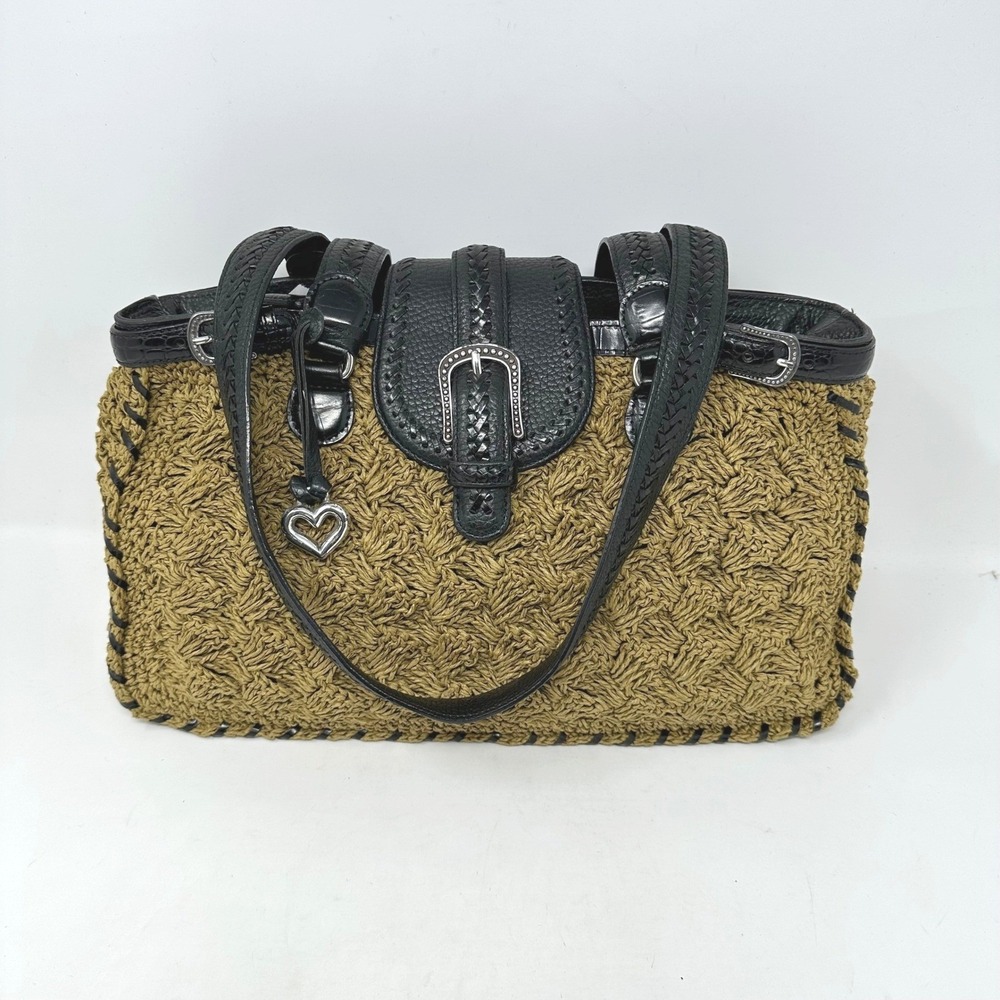 Brighton Leather Trim Raffia Double Strap Shoulder Bag